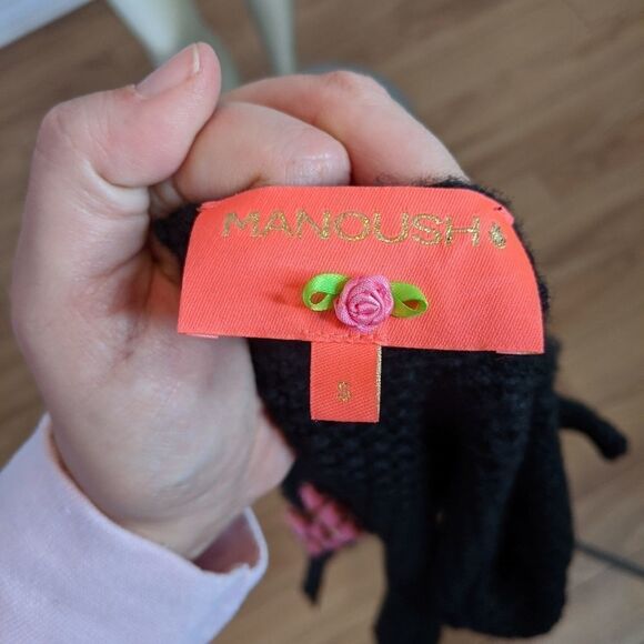 MANOUSH Anthropologie Black Wool Blend Soft Knit sequin Flower Sweater cardigan - Picture 6 of 12